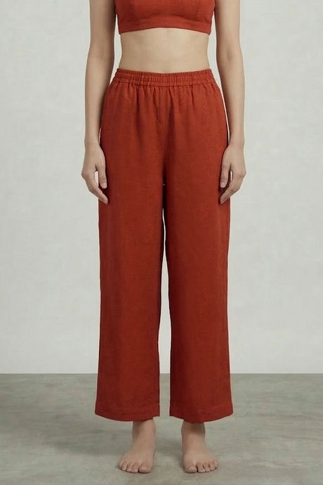 Zivame Mock Linen Woven Loungewear Bottom - Burnt Brick — image 3